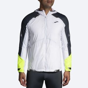 Brooks run visible convertible jacket reflective white black and yellow pockets